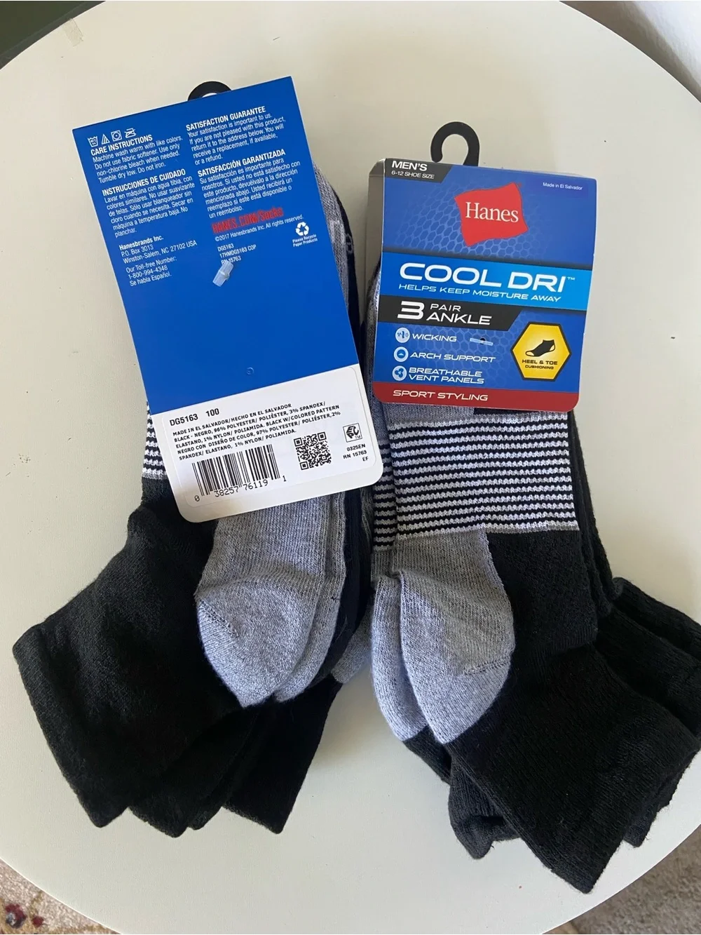 Hanes Cool DRI Men's Ankle Ventilated Socks, 3-Pairs Black Assortment 6-12 2pk
